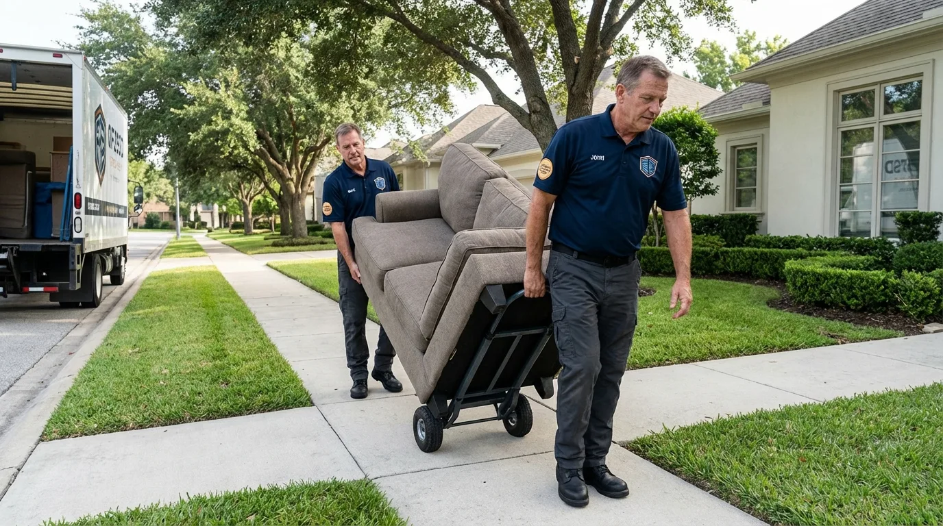 Local residential moving crew loading furniture in Progreso, TX