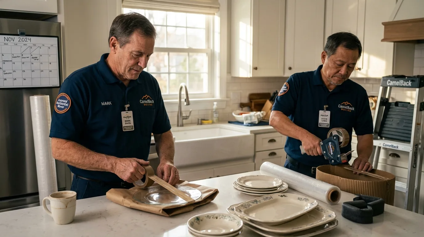 Professional crew packing kitchen dishware in Progreso, TX